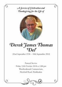 Derek 'Del' James Thomas Order of Service