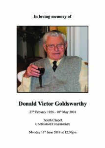 Donald Goldsworthy Order of Service