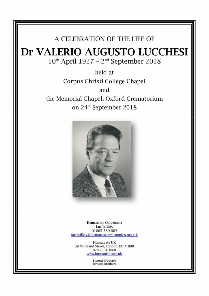 Dr Valerio Augusto Lucchesi Archive Tribute