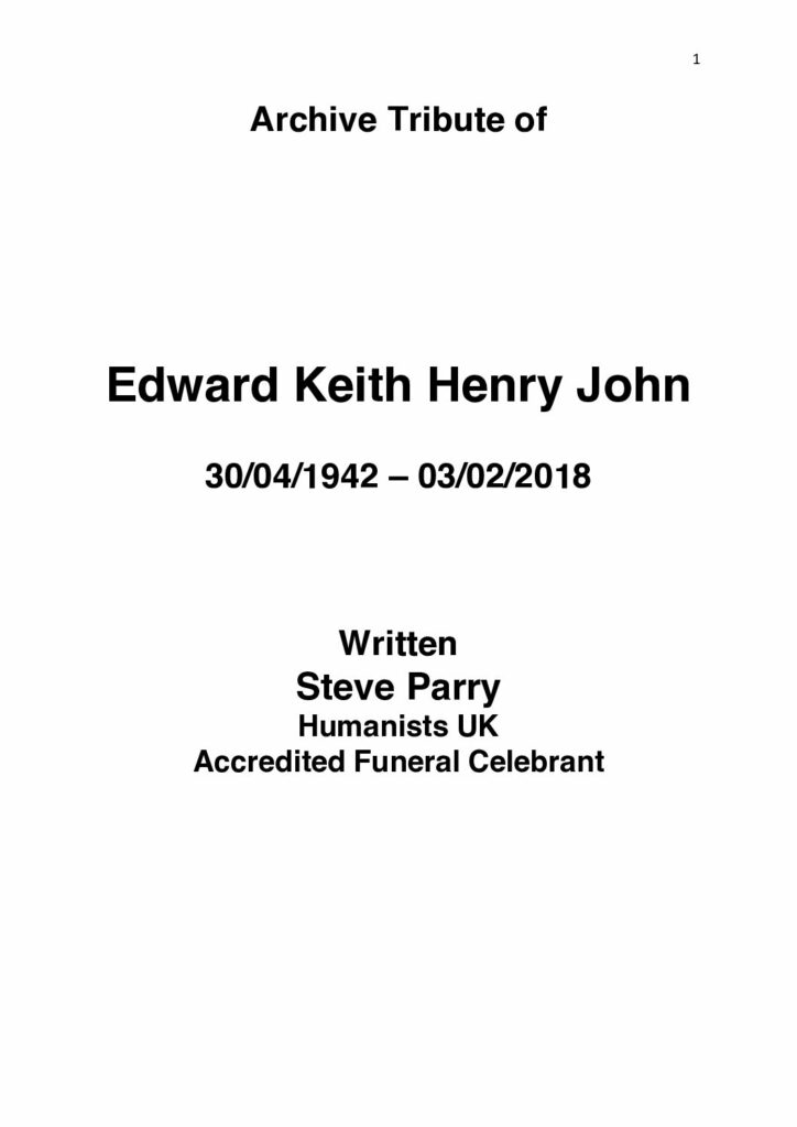 Edward Keith John Archive Tribute