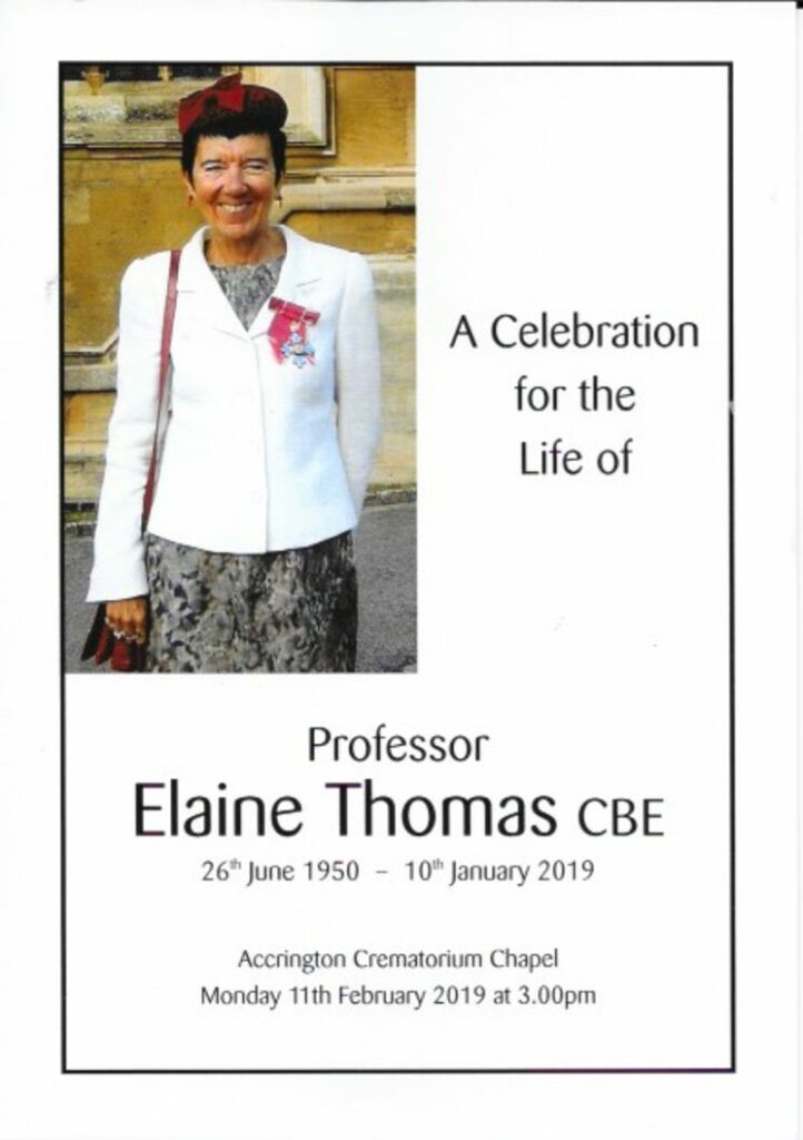 Elaine Thomas order of service