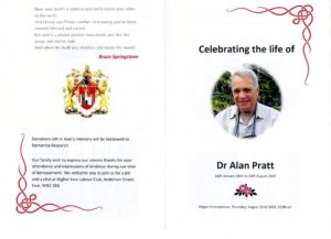 HFTA 221 Dr Alan Pratt Order of Service Outside
