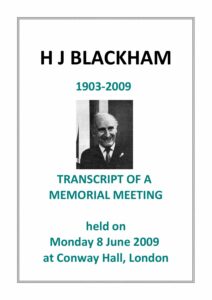 Harold Blackham Memorial Meeting Transcript