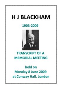Harold Blackham Memorial Meeting Transcript