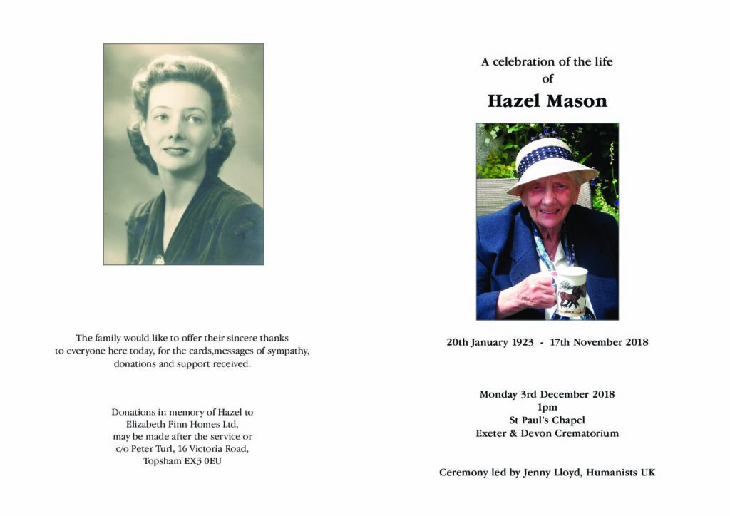 Hazel Mason Order of Service