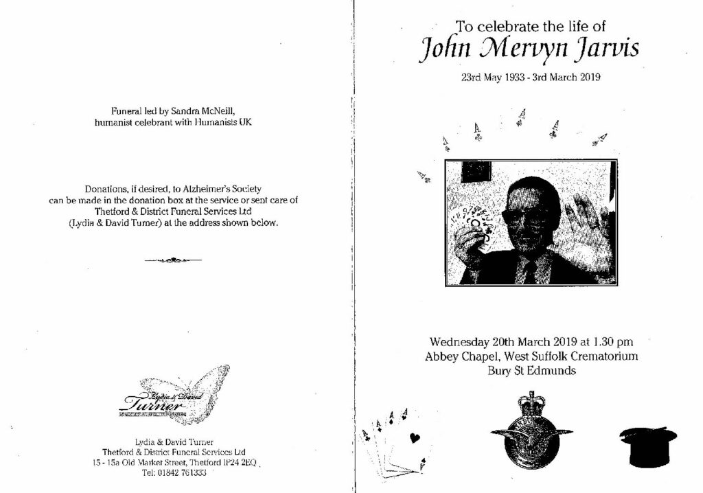 John Jarvis Order of Service (Outer)