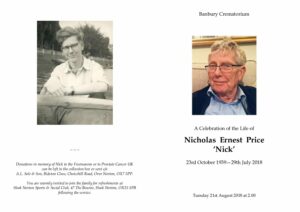 Nicholas Price Order of Service