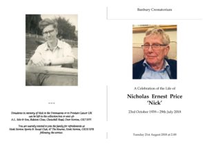 Nicholas Price Order of Service