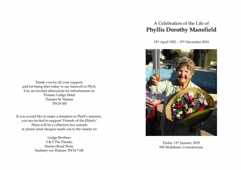 Phyllis Mansfield Order of Service