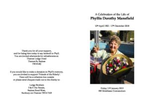 Phyllis Mansfield Order of Service