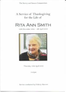 Rita Smith Order of Service