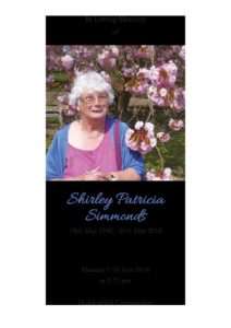 Shirley Simmons Order of Service