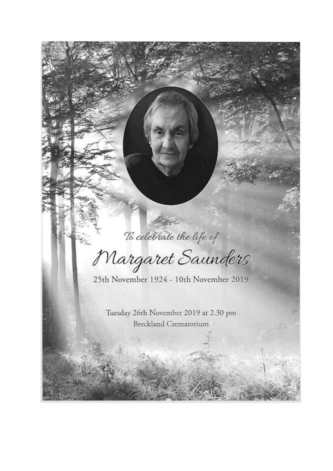 Margaret Saunders Order of Ceremony