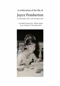 Joyce Pemberton Order of Ceremony