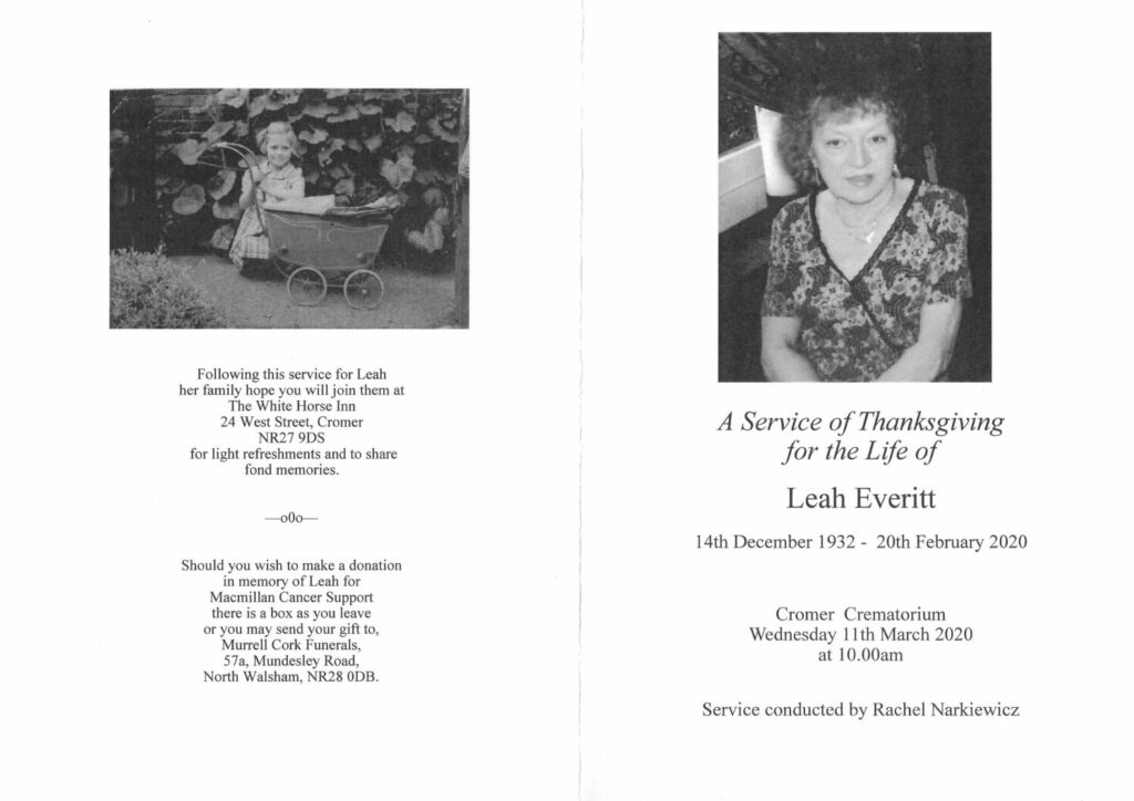 Leah Everitt Order of Service