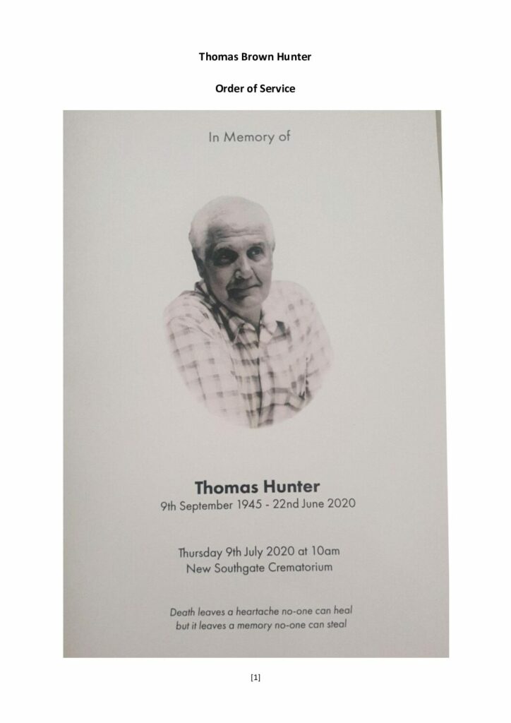 Thomas Brown Hunter Order of Service