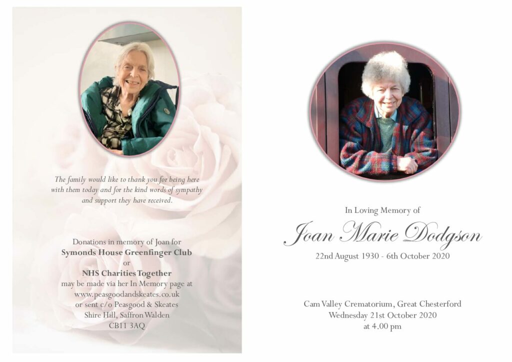 Joan Marie Dodgson Order of Service
