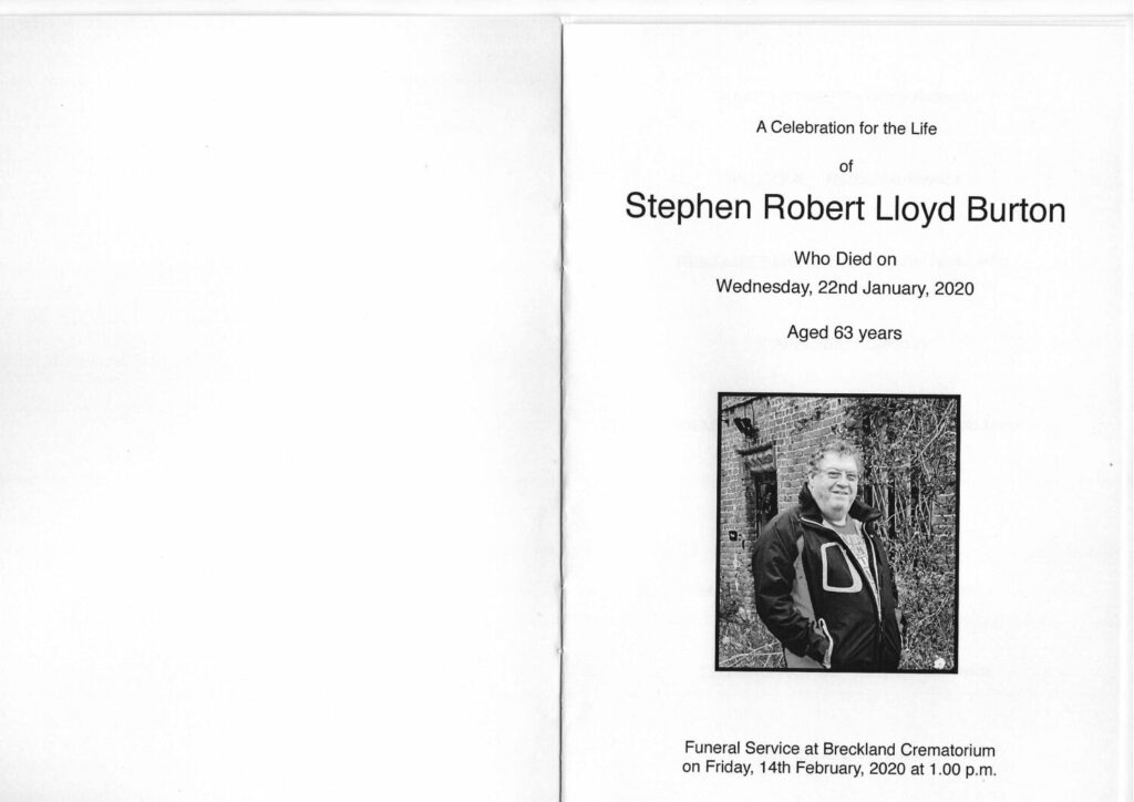 Stephen Robert Lloyd Burton Order of Ceremony