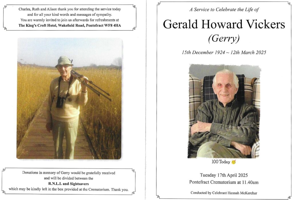 Gerald Howard Vickers order of ceremony